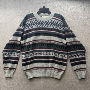 Vintage 90s The Men's Store Sears Sweater Blue Green Cream Geometric Knit Size L